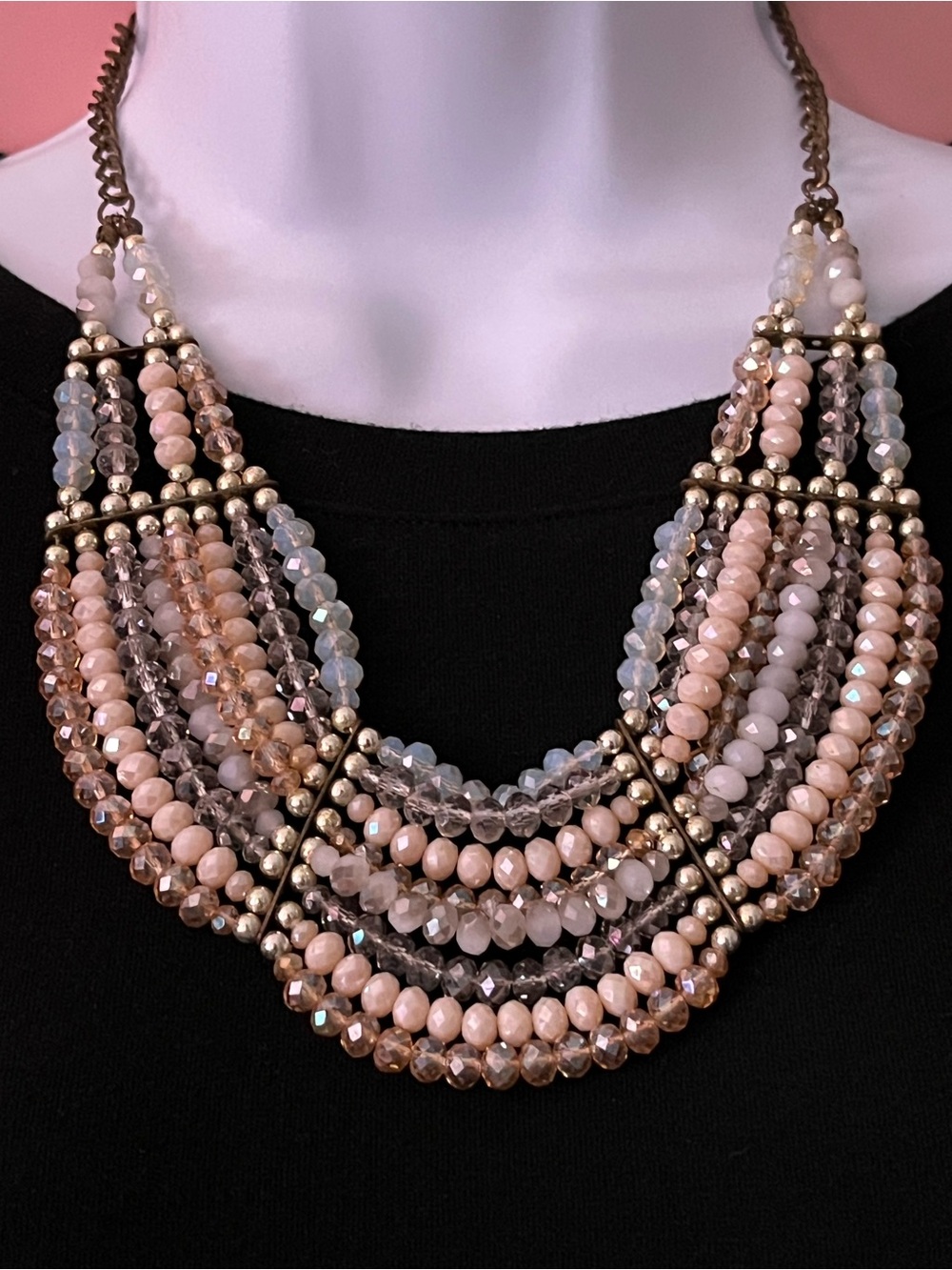Charming Charlie Art Deco Multi-Strand Pink Beaded Statement Necklace